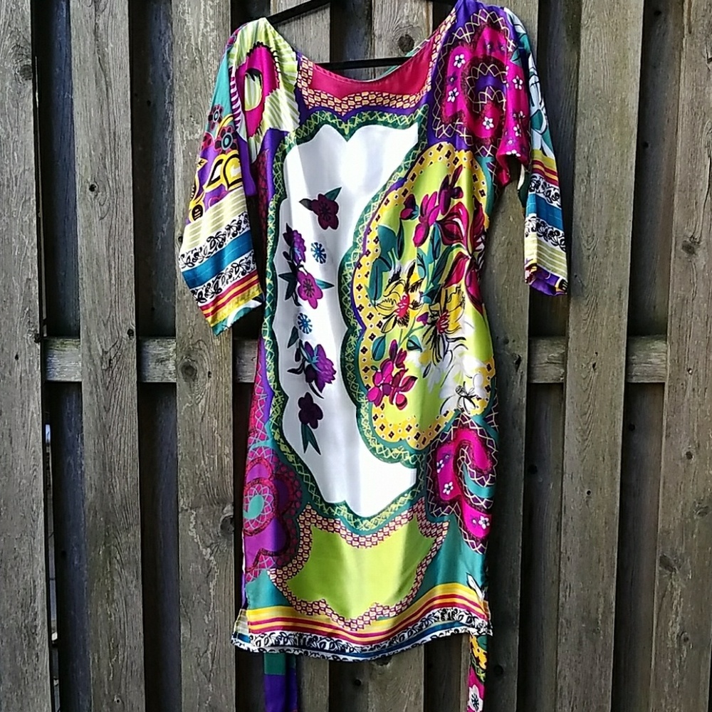 Caché Floral Print Silk Dress